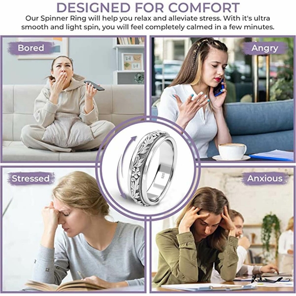 Anxiety Floral Spinner Ring in Sterling Silver - Picture 5 of 7